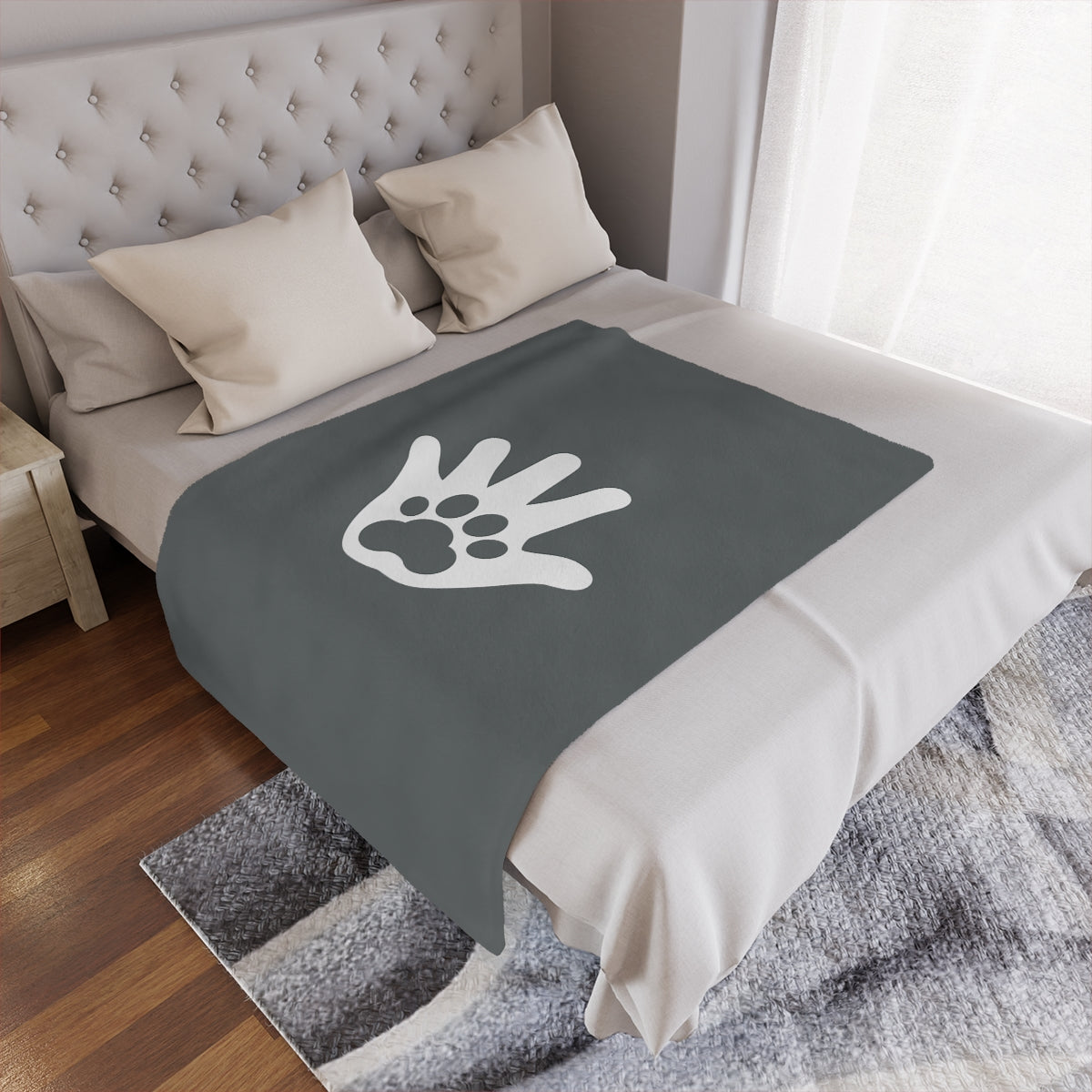 Paw n' Hand Minky Blanket - Gray