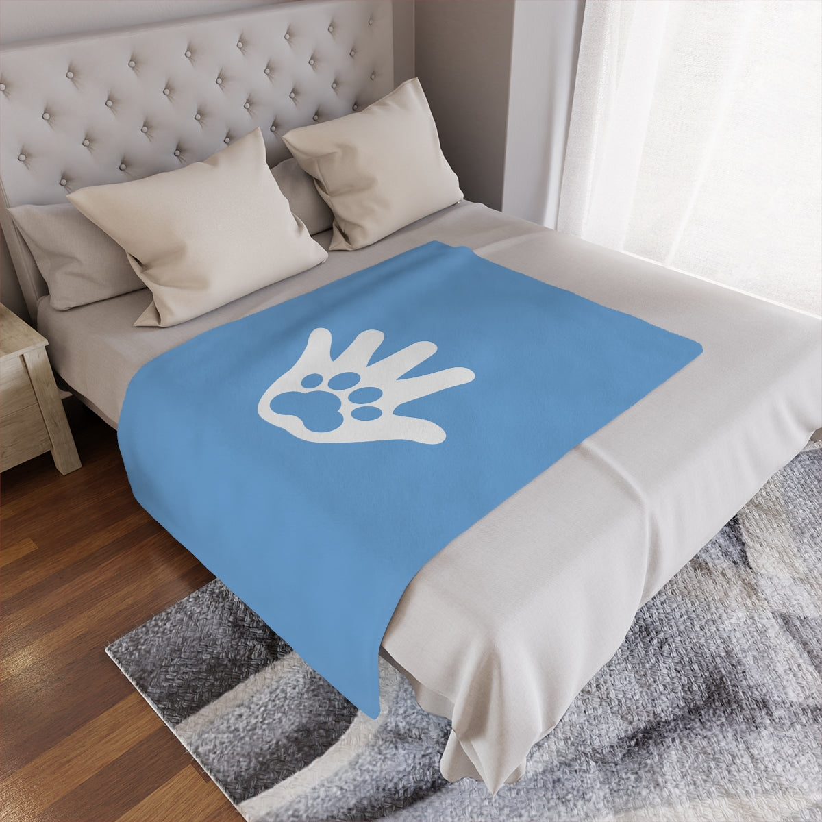 Paw n' Hand Minky Blanket - Sky Blue