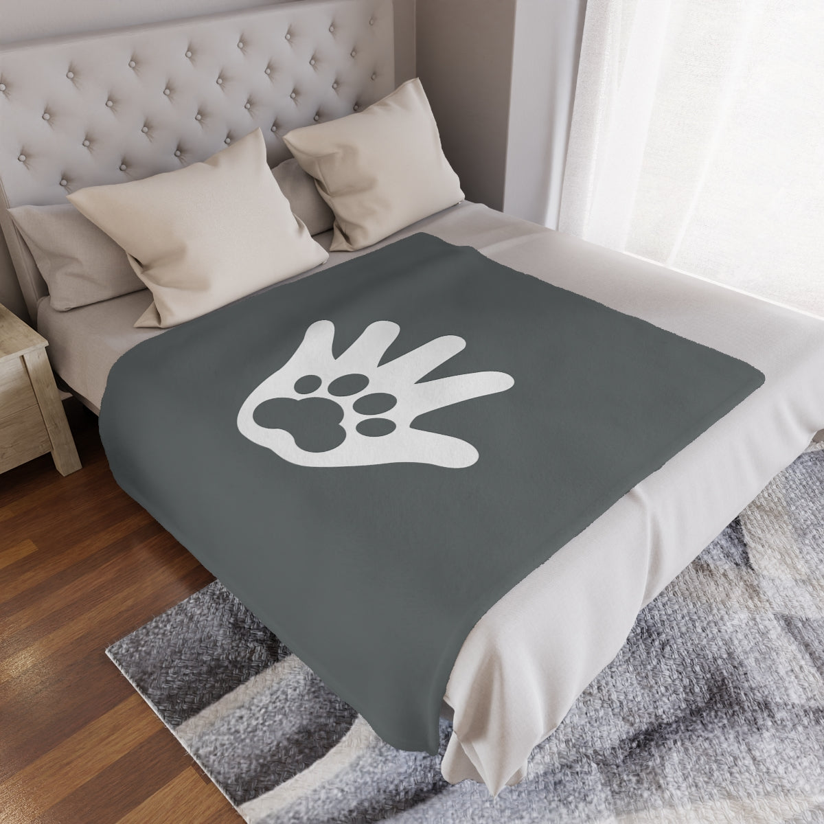 Paw n' Hand Minky Blanket - Gray