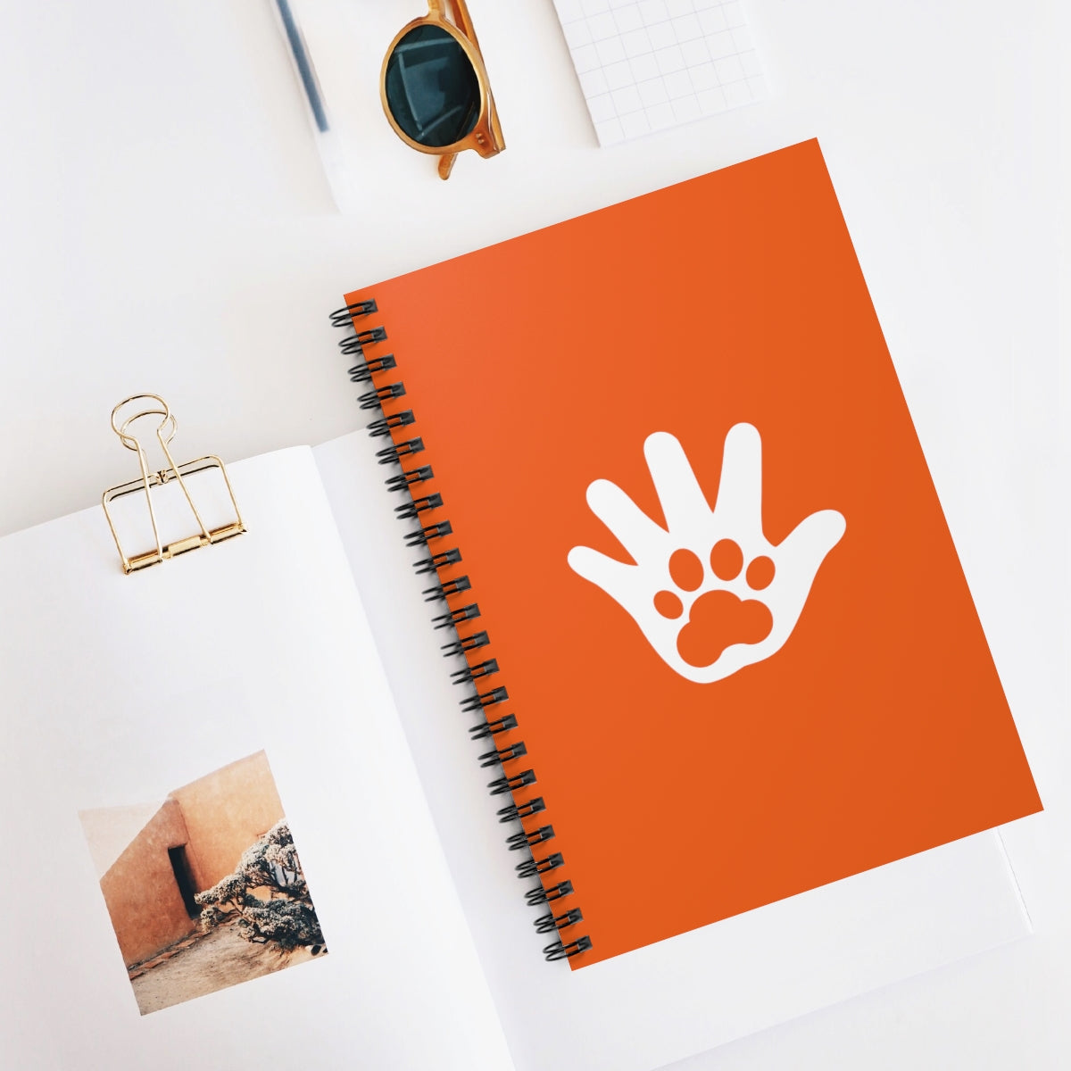 Paw n' Hand Spiral Ruled Line Notebook - Orange