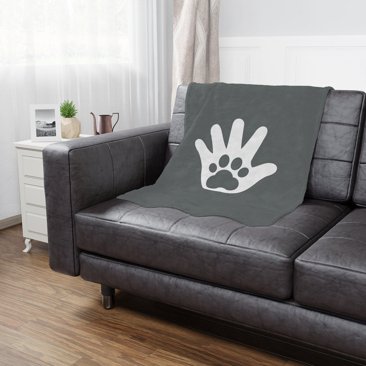 Paw n' Hand Minky Blanket - Gray