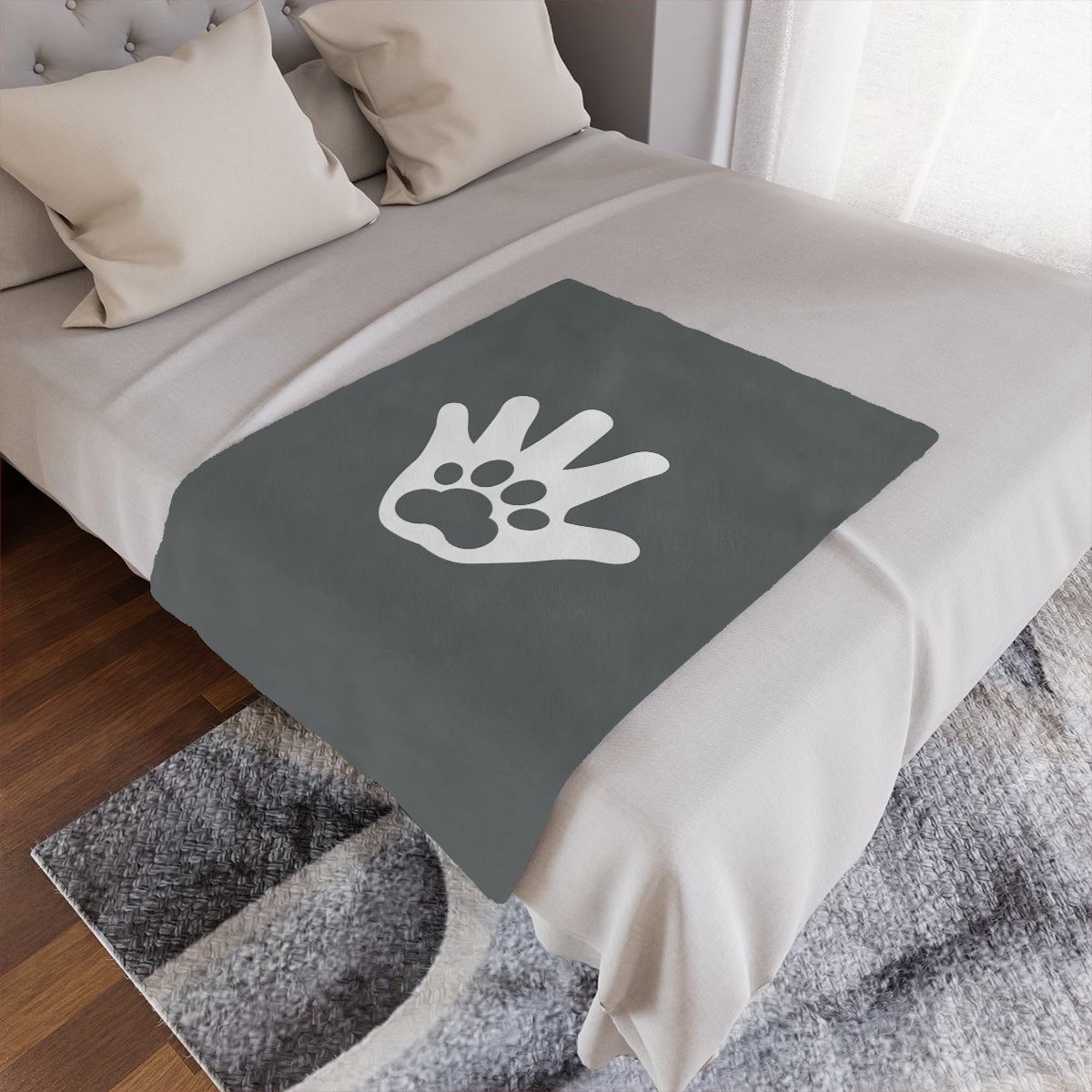 Paw n' Hand Minky Blanket - Gray