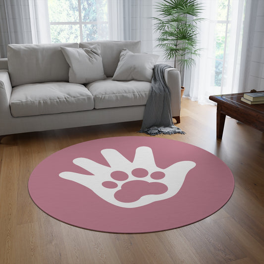 Paw n' Hand Round Rug - Coral Red